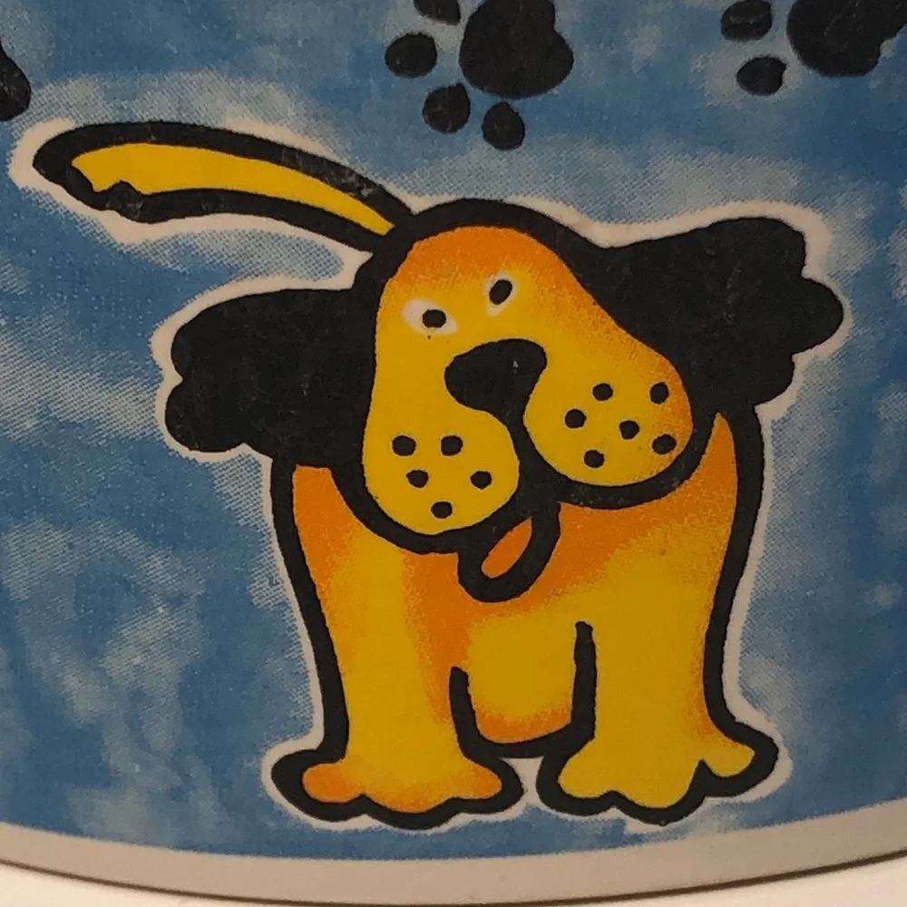 Blue and White ceramic Dog Bowl with Cartoon dog Design